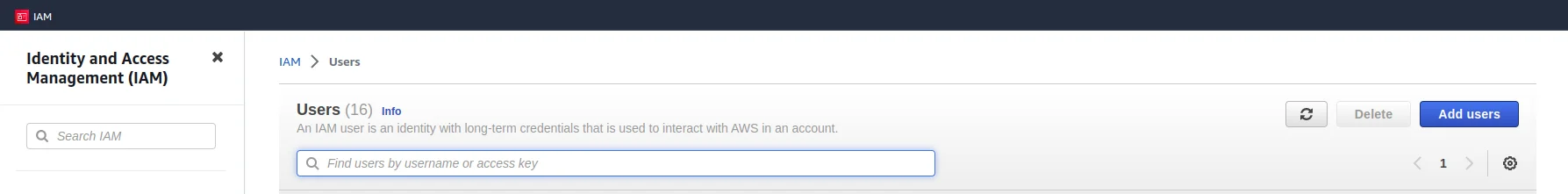 IAM Users page