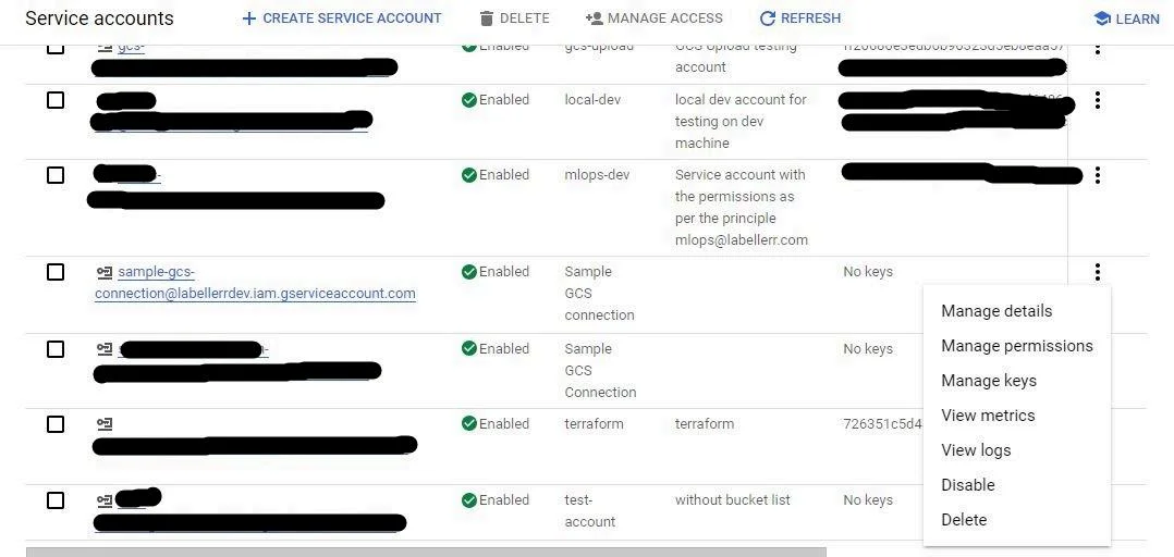 Manage service account keys