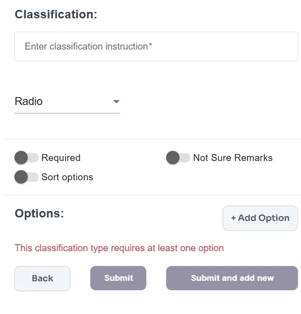 Classification interface