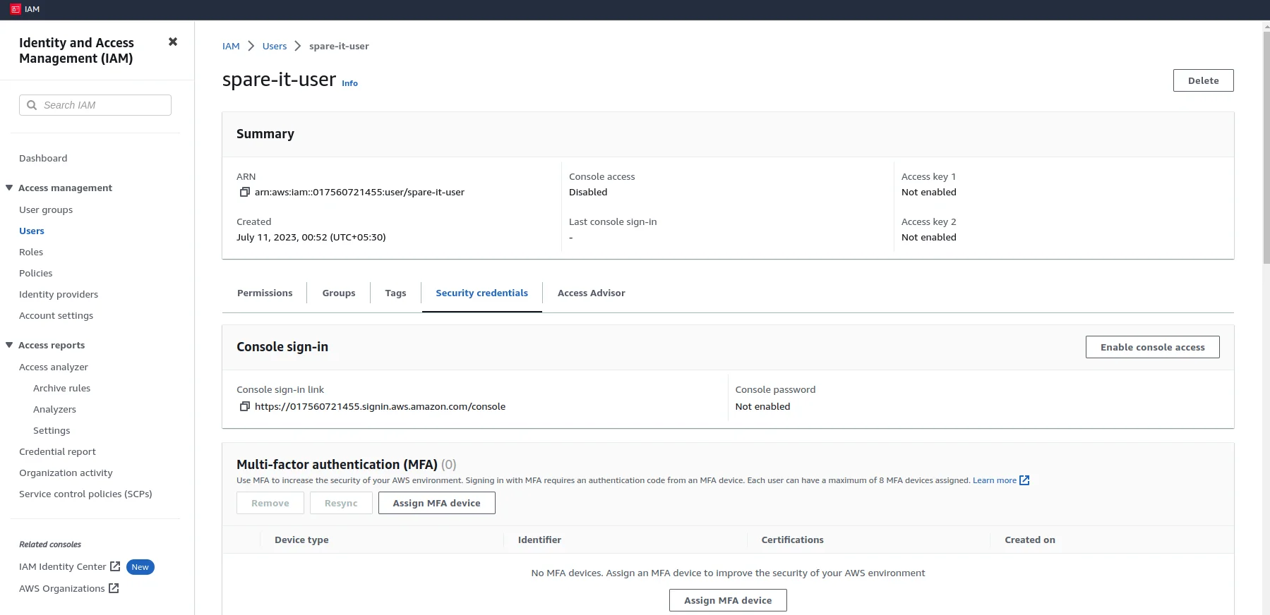 User details page