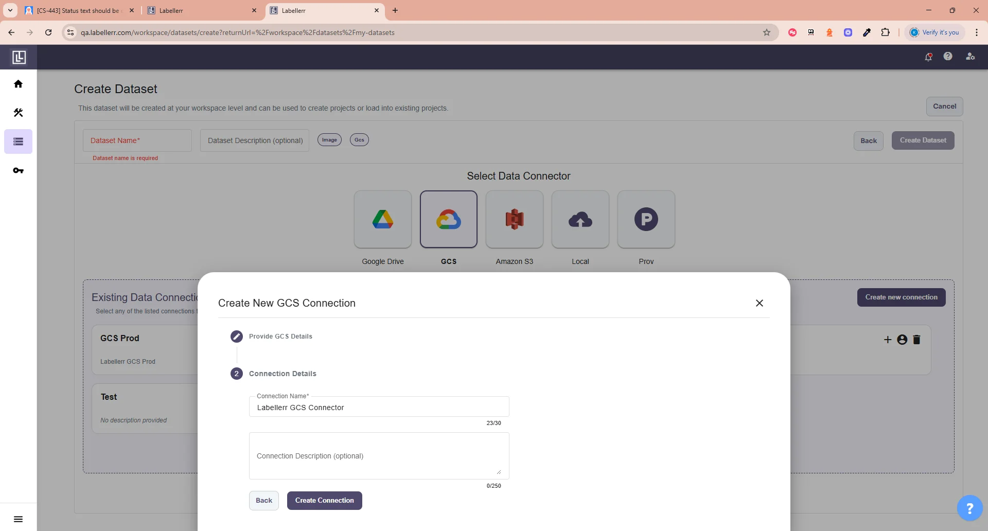 GCS connection details