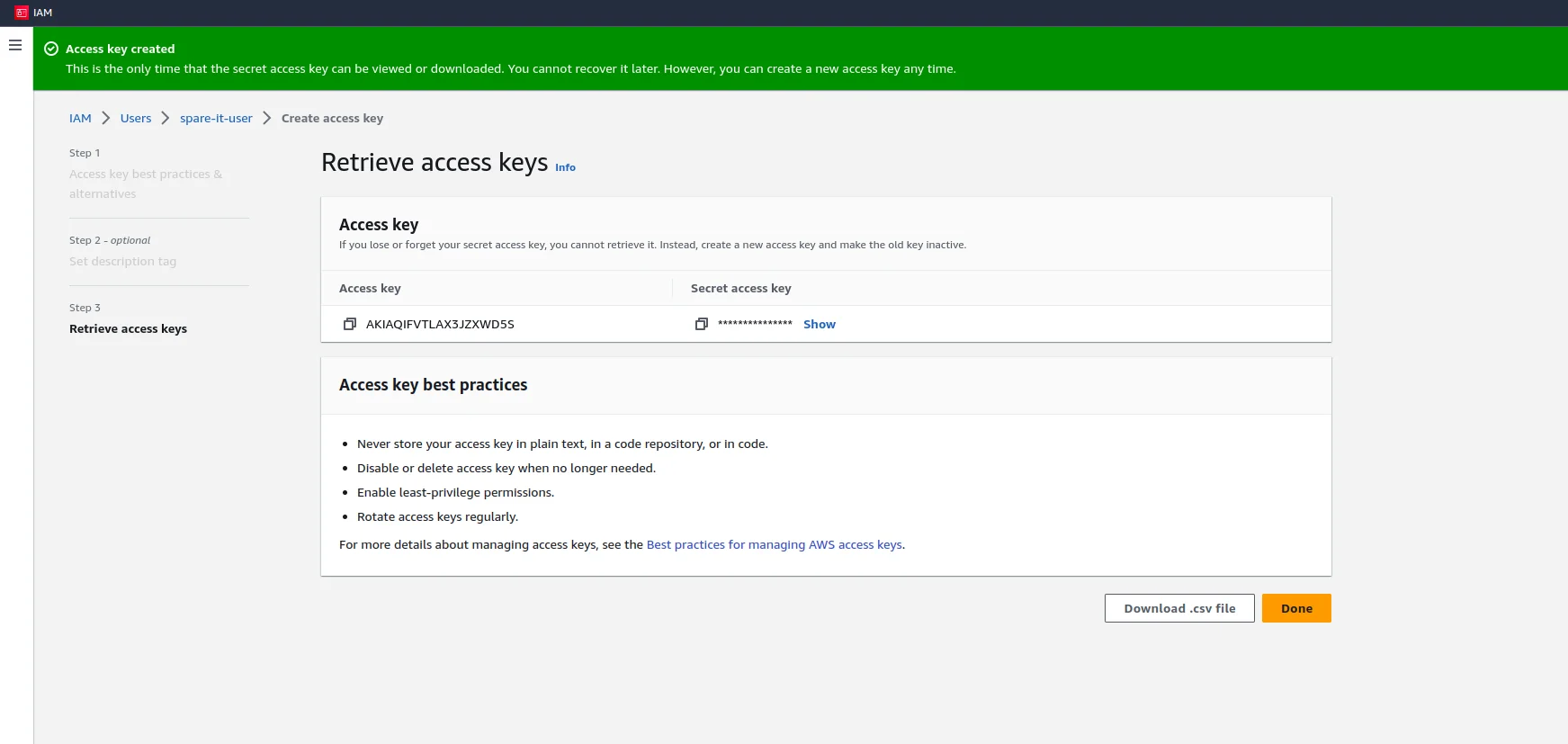 Access key generated