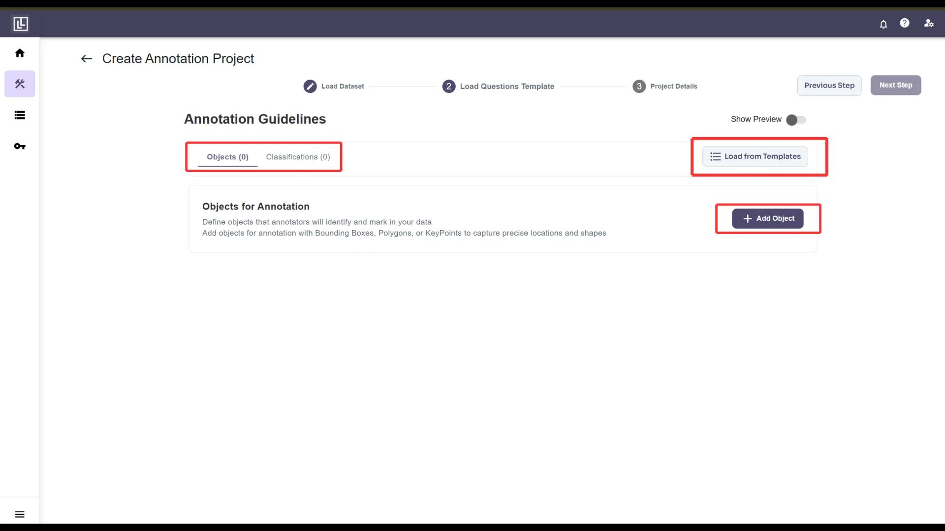 Label configuration screen