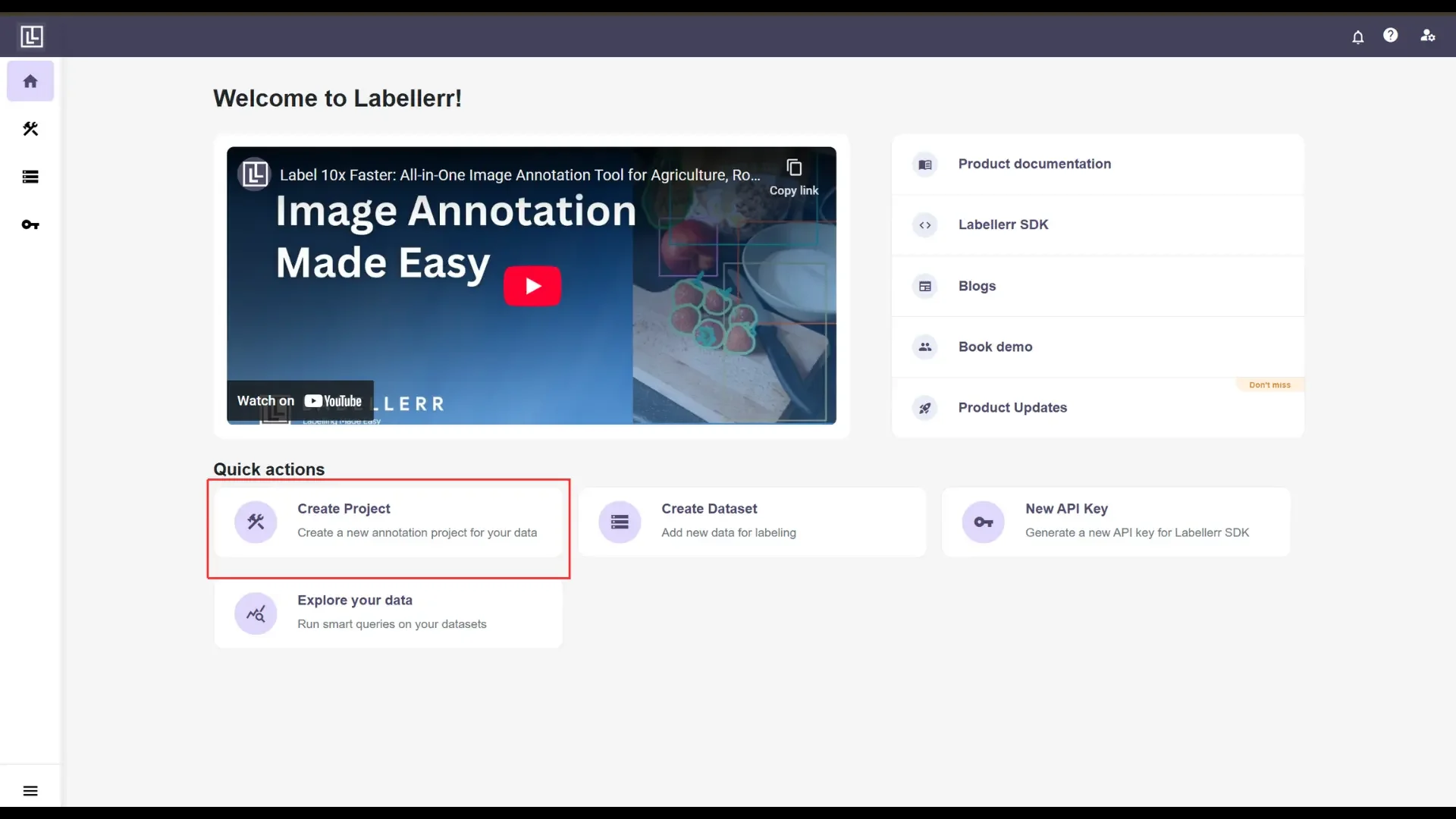 Create project from home page