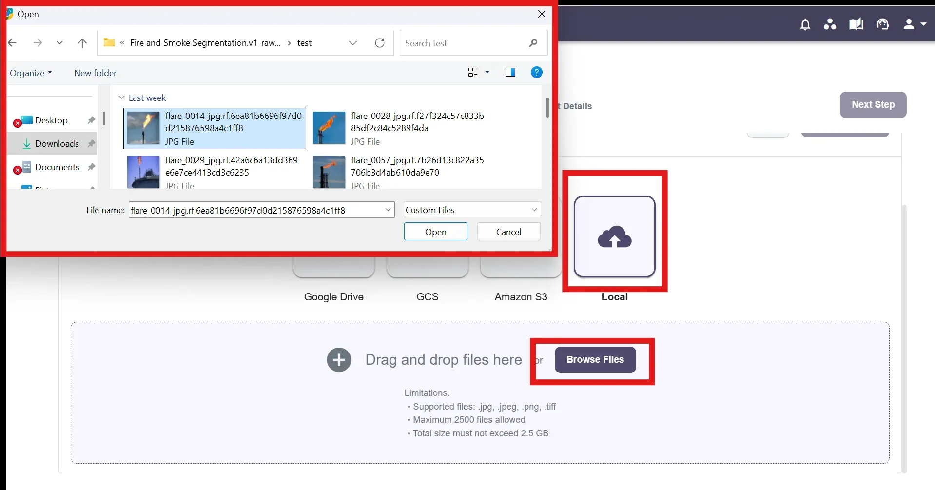 Local upload interface