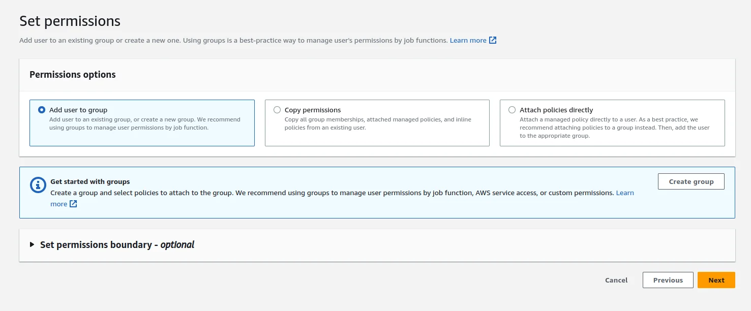 Set permissions options