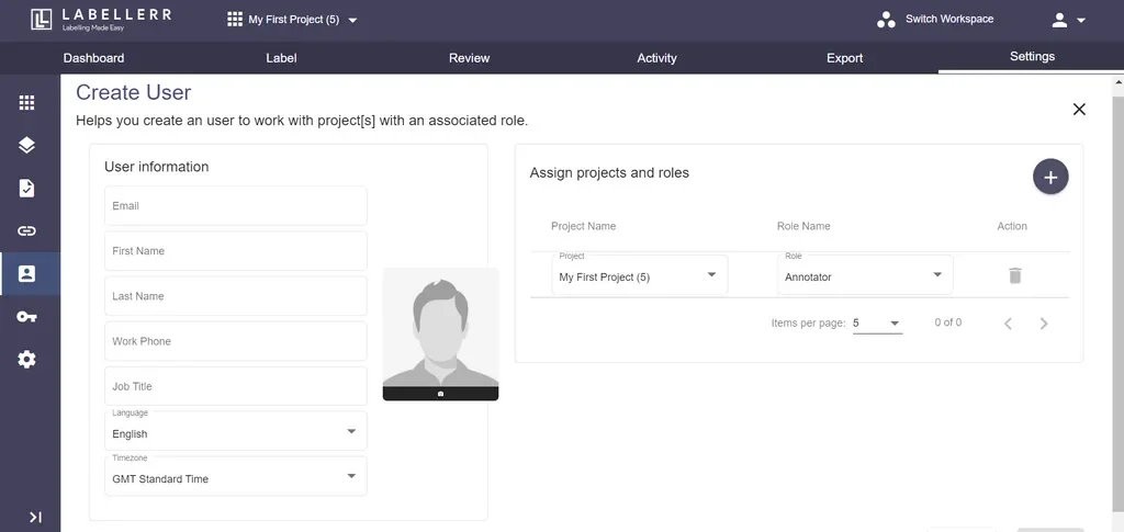 Create User Screen