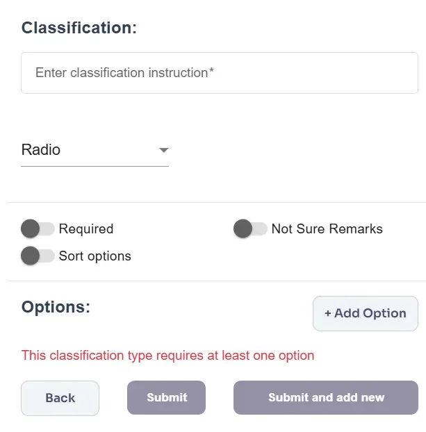 Text classification interface