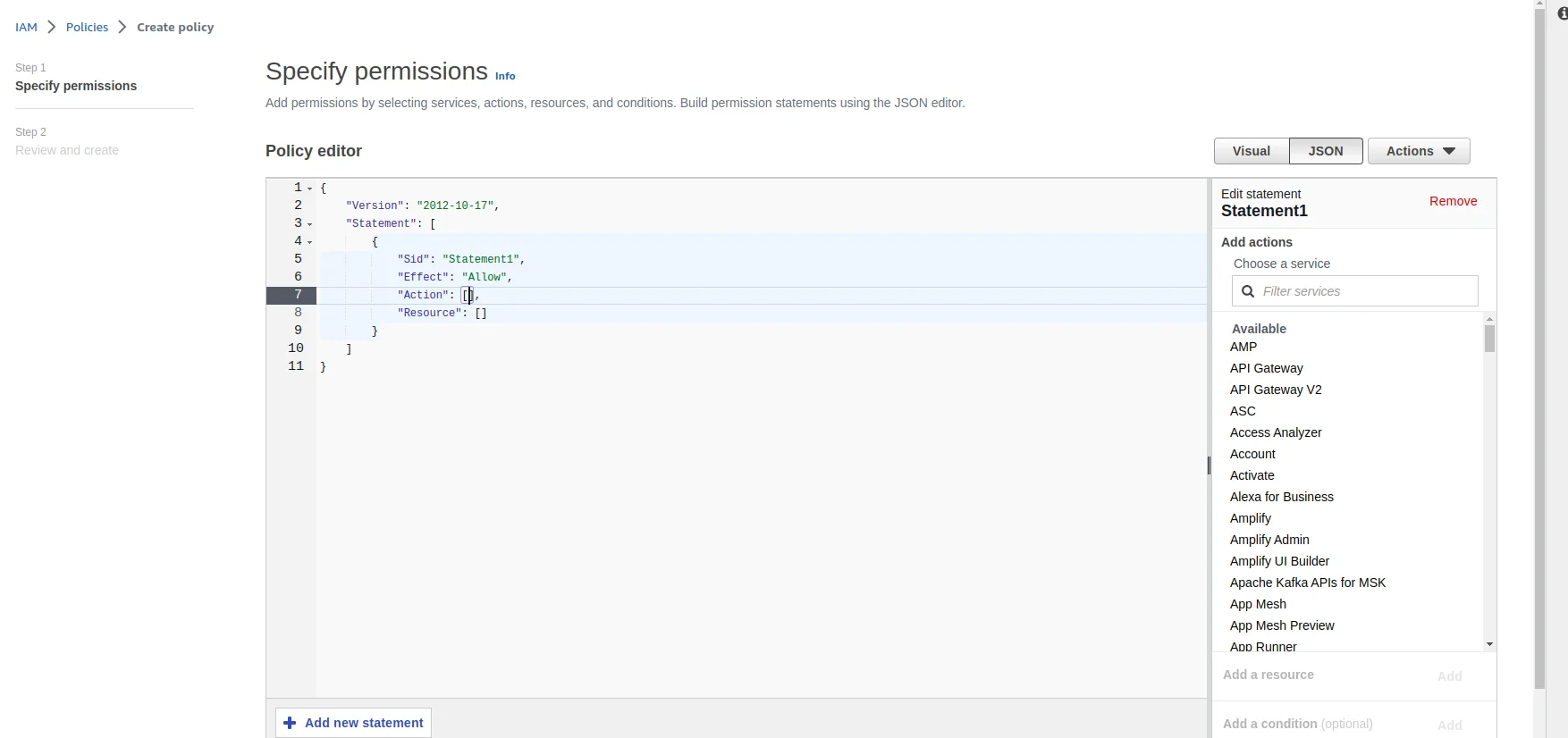 JSON policy editor