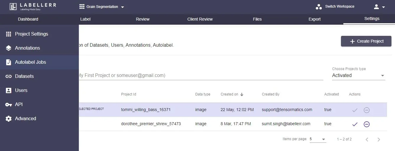 Autolabel Jobs Settings