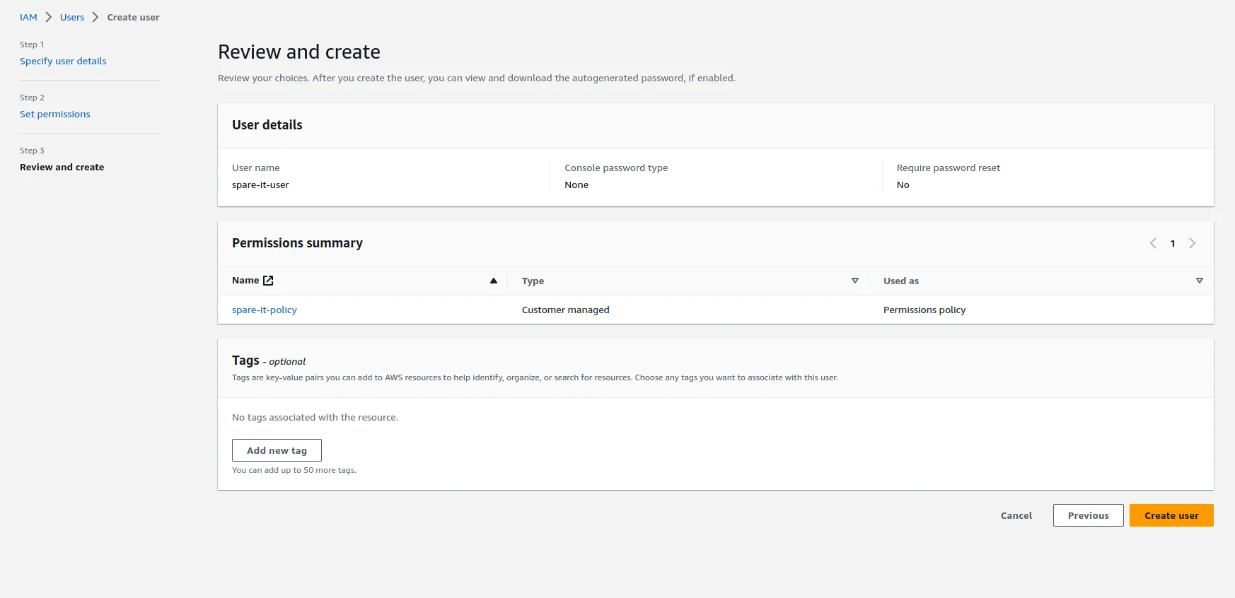 Create user final step