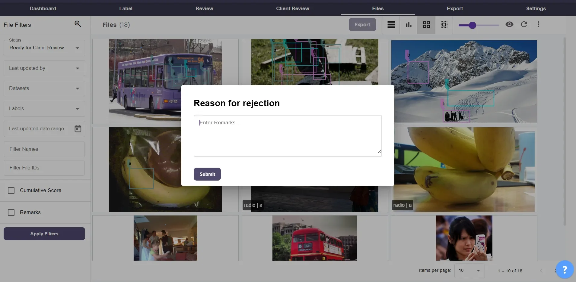 Add Remarks for Rejection