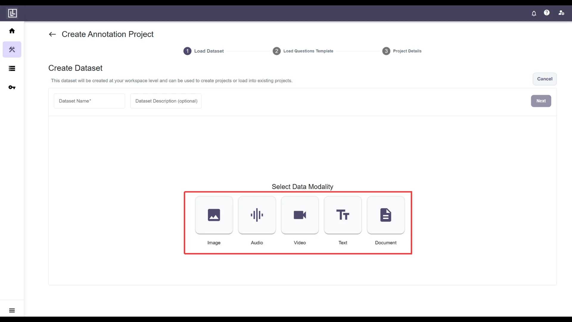 Select data modality