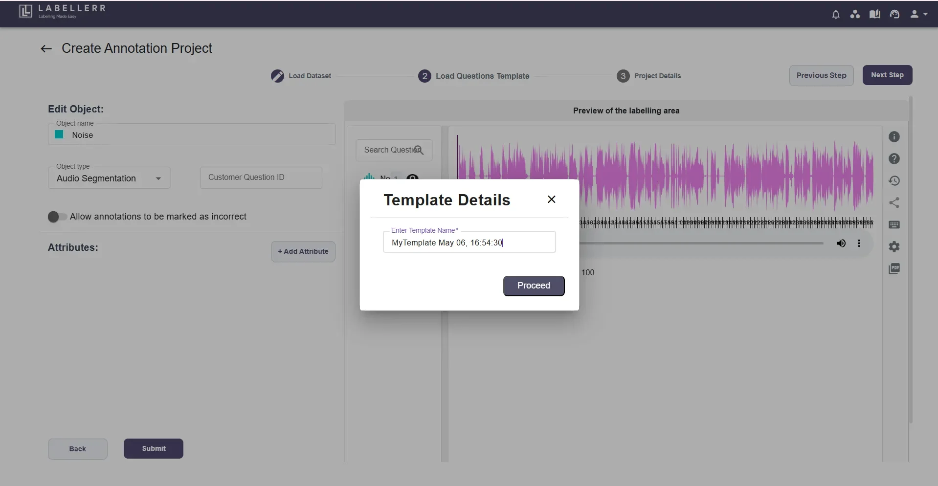 Audio template details