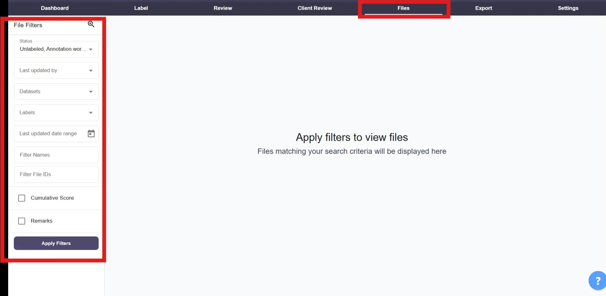 Filtered Files List