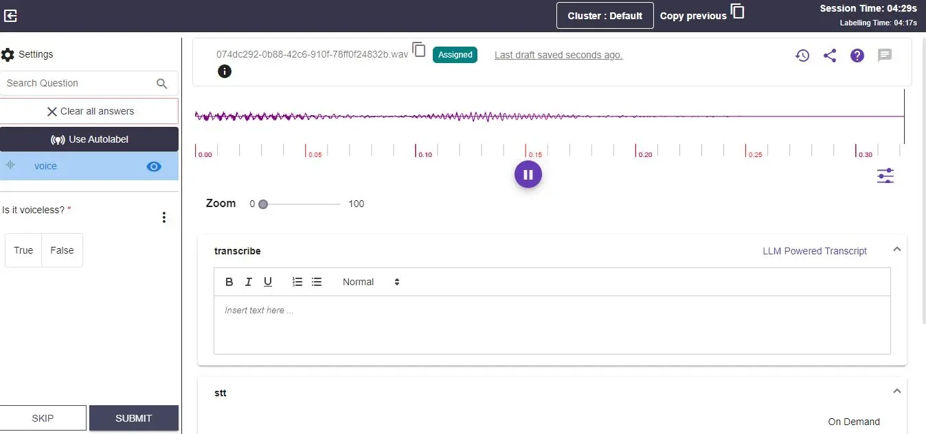 Audio Labelling Screen