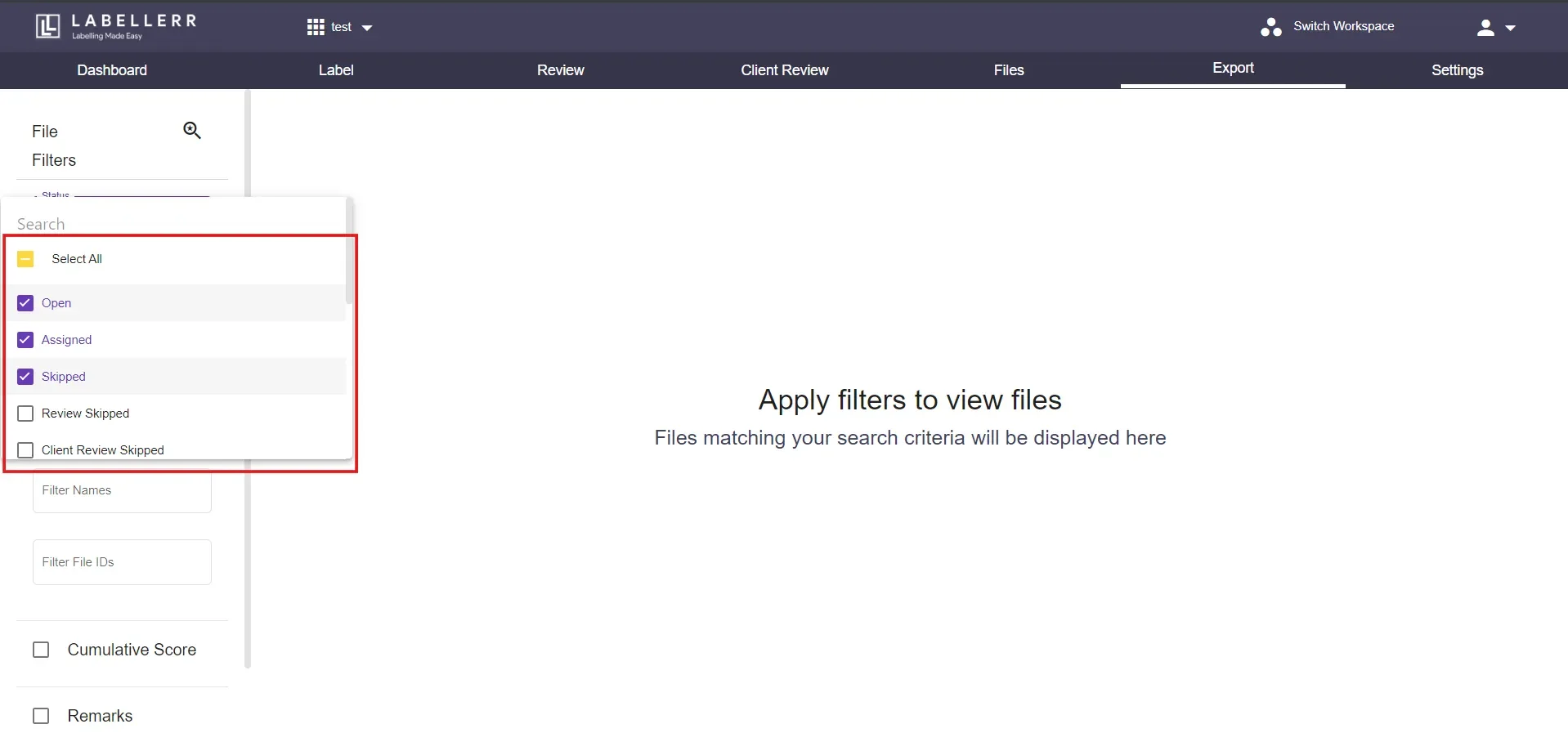 Select Status Filter