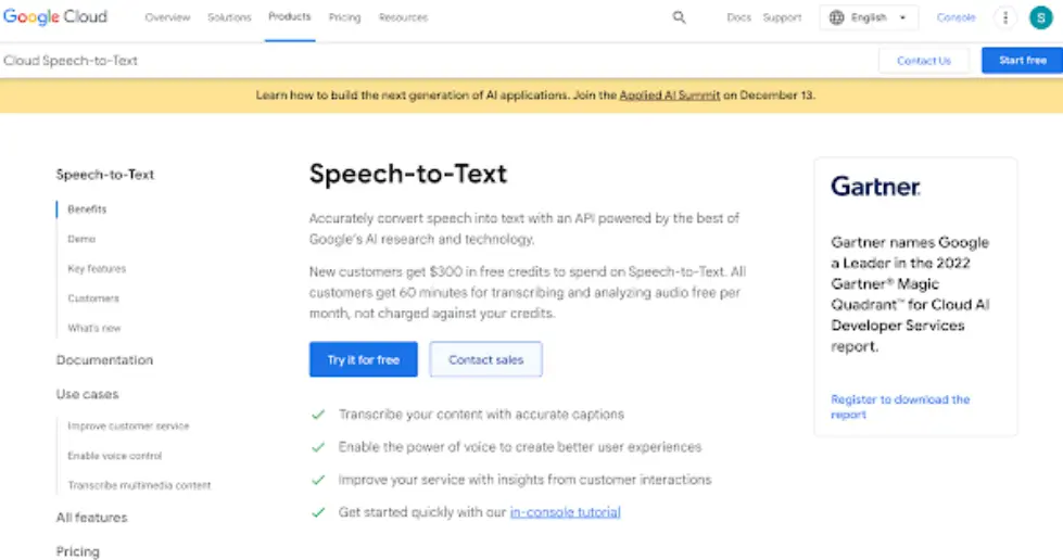 Google cloud speech to text