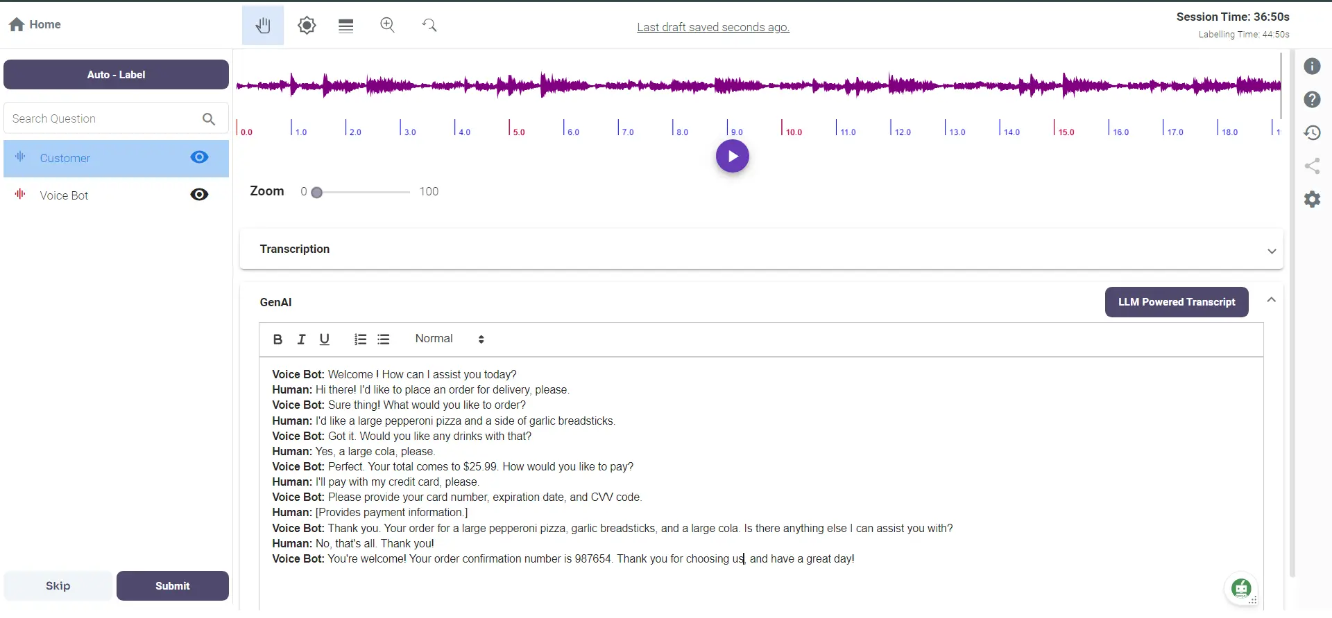 Voice Bot and Human conversation Annotation