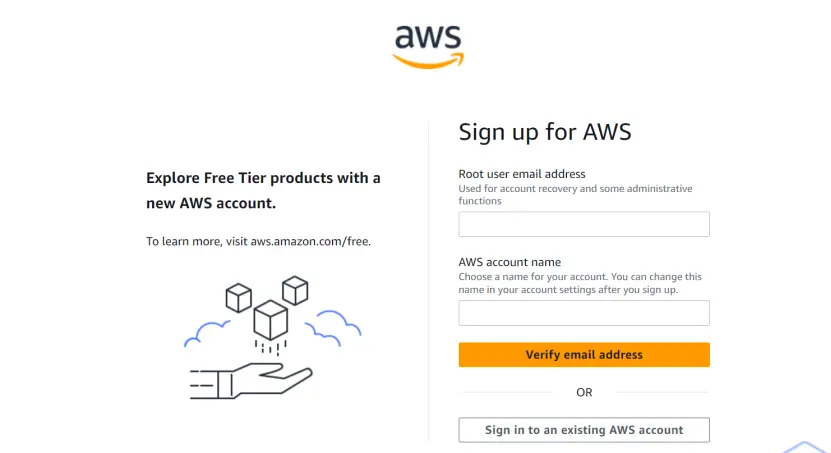 AWS signup Page